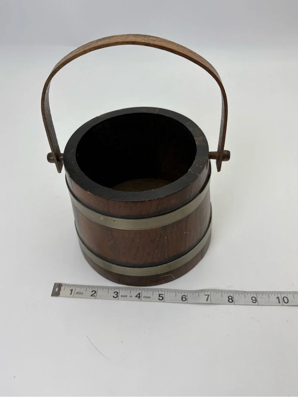 Vintage Wooden Rustic Bucket or Firkin - Brown and Brass